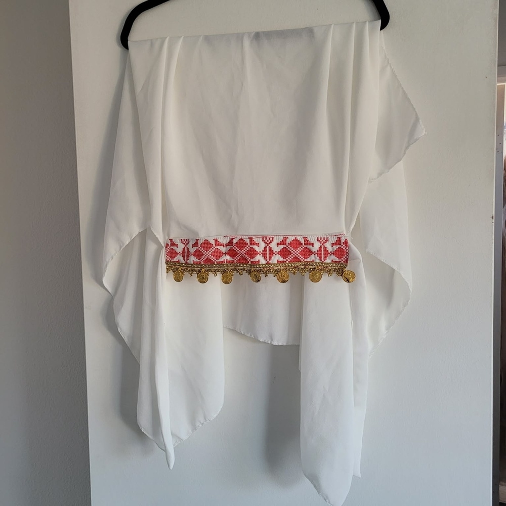 White Poncho with Red Embroidery and Gold Accents